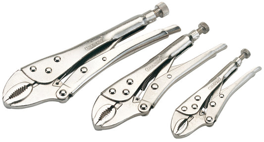 Draper Curved Jaw Self Grip Pliers Set 3 Piece 140, 190, 220mm long 14040
