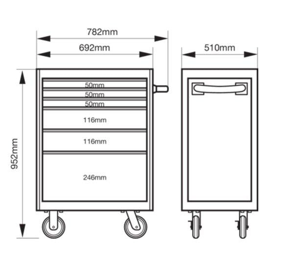 Bahco 6 Drawer Blacck Tool Box Trolley Workshop Roller Cabinet 26" E72 Storage Hub 1472K6BLACK