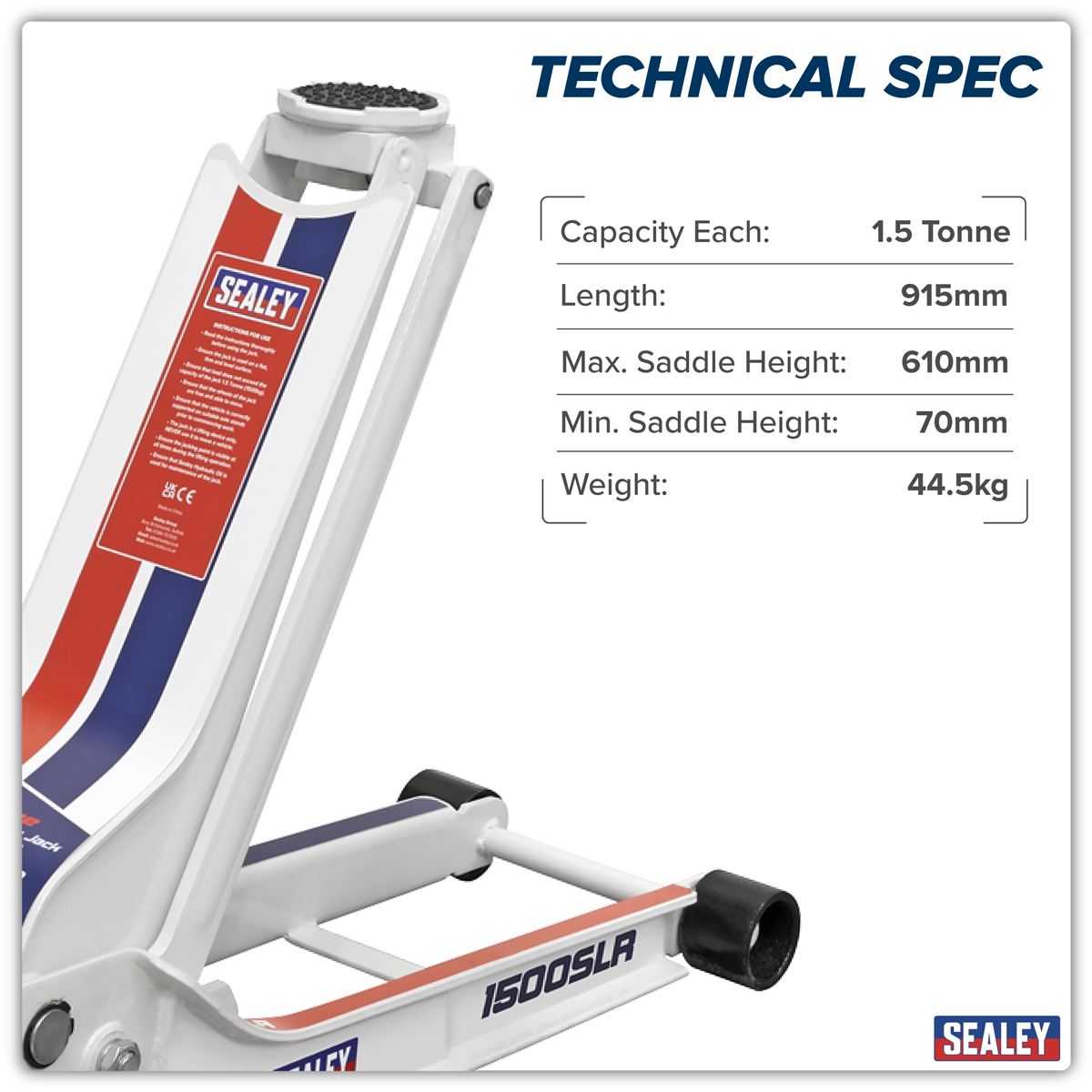 Sealey Trolley Jack 1.5 Tonne Low Profile Rocket Lift 1500SLR