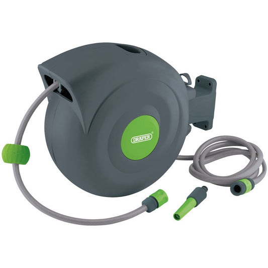 Draper Retractable Garden Hose Reel 20m Wall Mountable 180 Deg Swivel 15046