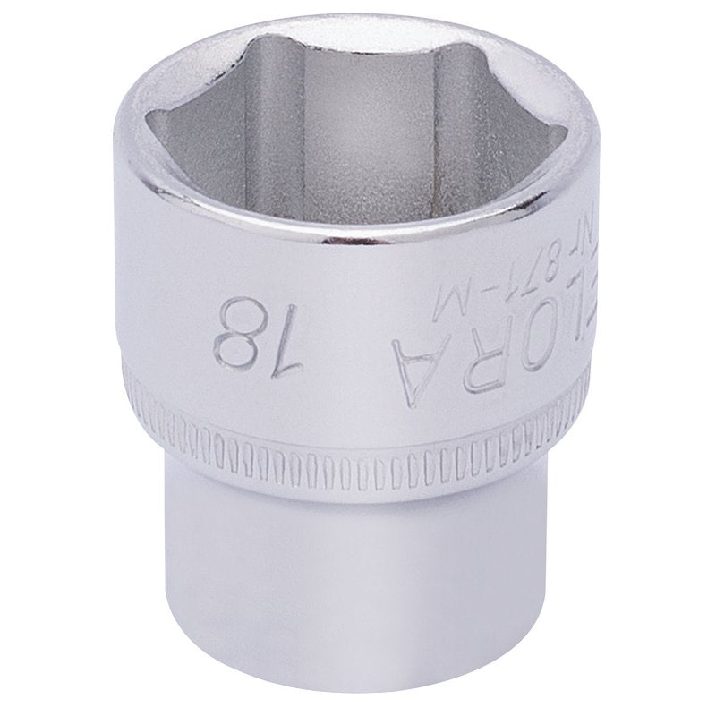 Elora Hexagon Socket 3/8" Sq Dr 18mm Standard Length Chrome Plated 15235
