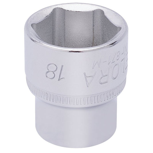 Elora Hexagon Socket 3/8" Sq Dr 18mm Standard Length Chrome Plated 15235
