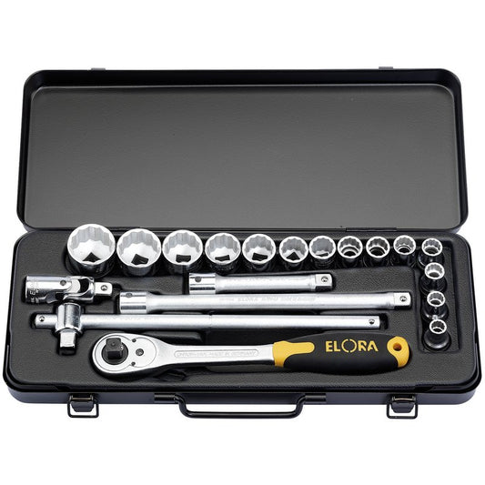 Elora Metric Bi-hexagon Socket Set 1/2"D 19 Piece Standard Length 15356