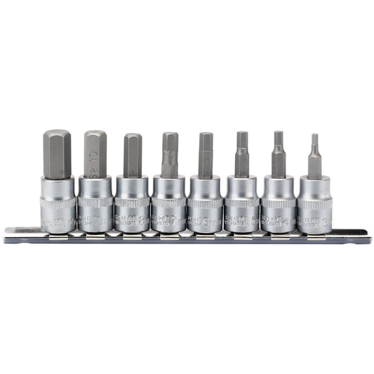 Draper Metric Hex Socket Bit Set 3/8" Sq Dr 48mm 8 Piece Size 3 to 12 - 16285