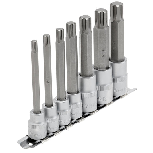 Draper Ribe Socket Bit Set 3/8" & 1/2" Sq Dr 7 Piece 100mm 6 to 12 - 16346