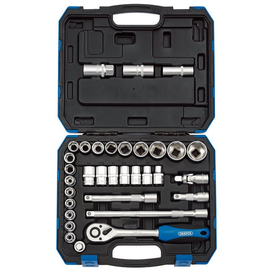 Draper Metric Imperial Socket Set 1/2"D 33p 6 Point Chrome Standard Length 16363