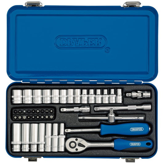 Metric Socket Set in Metal Case 1/4"D Hexagon 45 Piece Deep & Standard 16365