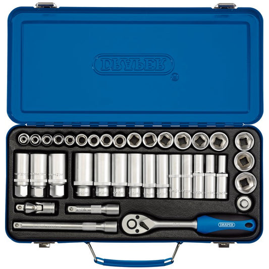 Draper Metric Hexagon Socket Set 3/8"D 37 Piece Deep & Standard Length 16367
