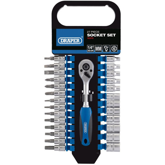 Draper Metric Socket Set 1/4"D 27 Piece Torx Hex & Screwdriver Bits 16370