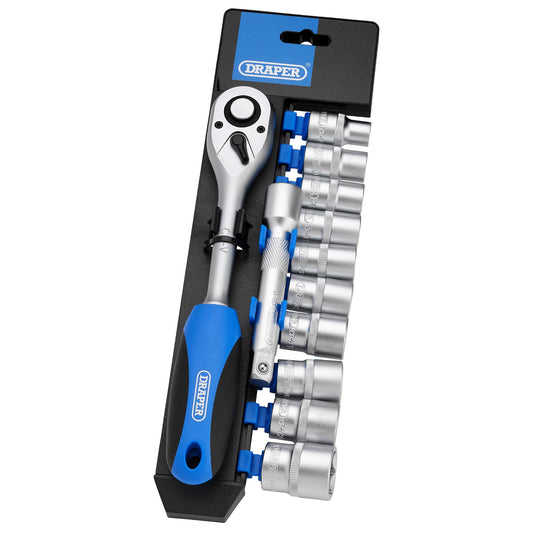 Draper Metric Socket & Ratchet Set 1/2"D 12pc 10 to 24mm & 125mm Extension 16374