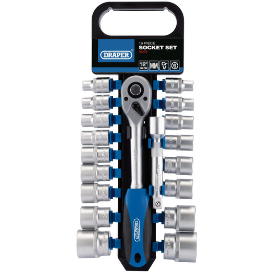 Draper Metric Socket And Ratchet Set 1/2"D 19pc 8 To 32mm & Extension Bar 16375