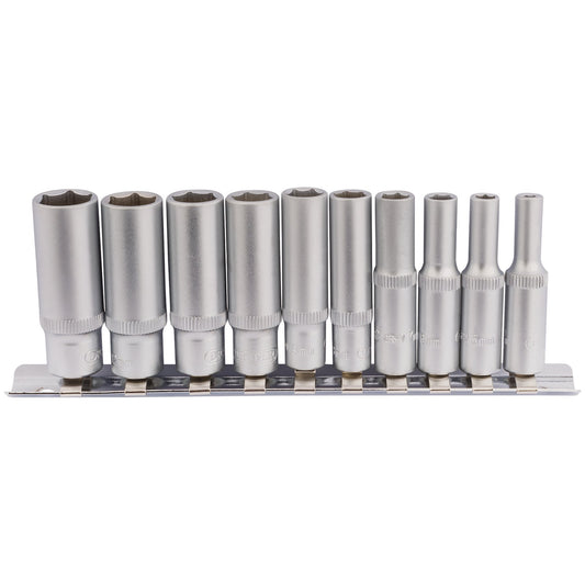 Draper Metric 6 Point Deep Socket on Metal Rail 1/4"D 10 Piece 16399