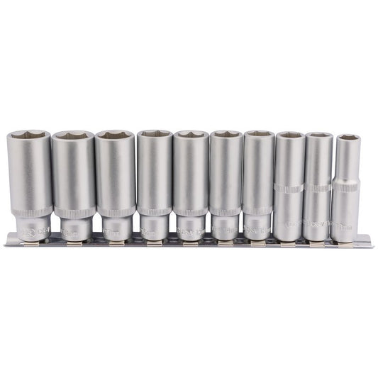 Draper 3/8"D 10 Piece Deep Metric Socket Set on Metal Rail 10-19mm 16401