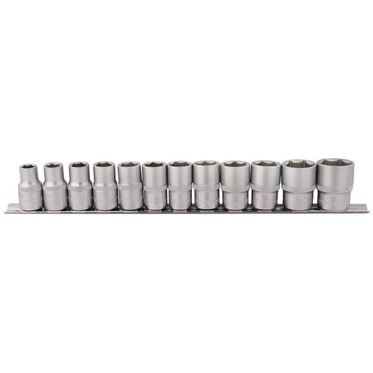 Draper 1/2"D Metric Socket Set on Metal Rail 12 Piece 10 to 24mm 6 Point 16402