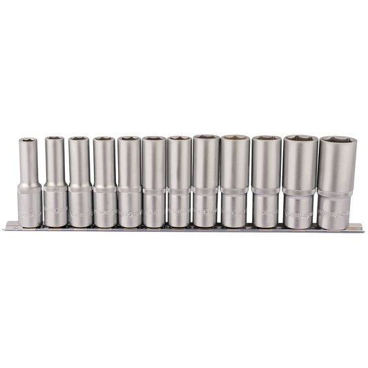Draper Deep Metric Socket Set on Metal Rail 1/2"D 12 Piece 10 - 24mm 16403