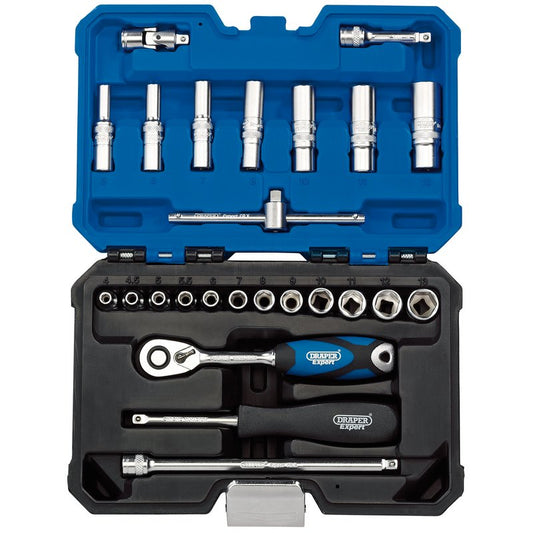 Draper Expert Metric Socket Set 1/4"D Hex Blue 25 Piece Deep & Standard 16443