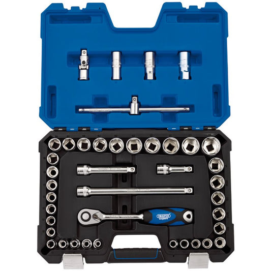 Draper Expert Metric Imperial Socket Set 1/2"D 41 Piece 6 Point Chrome 16453
