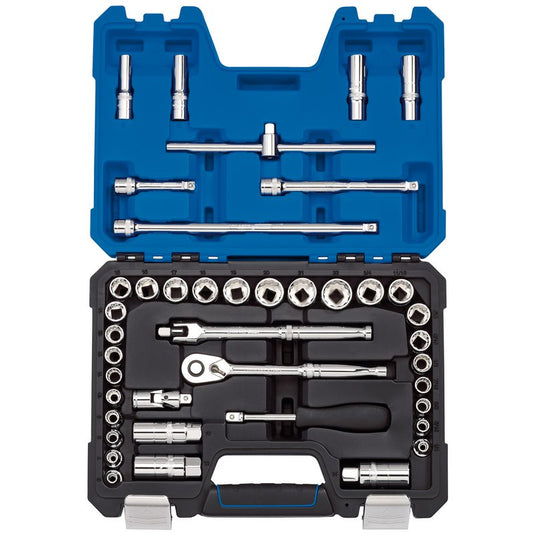 Draper Expert Metric Imperial Socket Set 3/8"D Blue 41pc 12 Point Chrome 16465