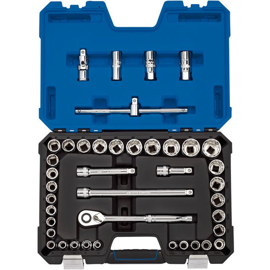 Draper Expert Metric Imperial Socket Set 1/2"D Blue 41pc 12 Point Chrome 16467