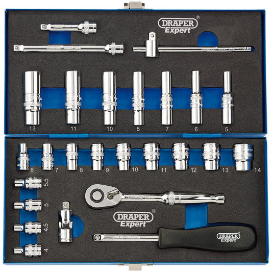 Draper Metric Socket Set 1/4"D 26 Piece Deep & Standard Length 16476