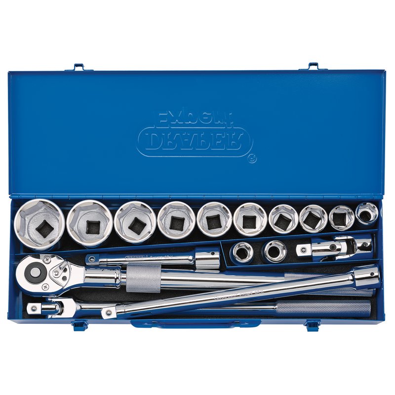 Draper Metric Socket Set in Metal Case 3/4"D 17 Piece 6 Point Standard 16486