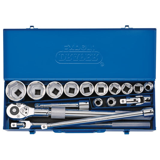 Draper Metric Socket Set in Metal Case 3/4"D 17 Piece 6 Point Standard 16486