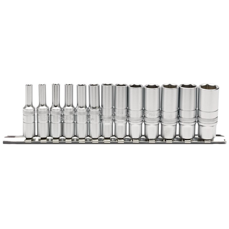 Draper 1/4"D Deep Metric 6 Point Socket Set on a Metal Rail 13 Piece 16490