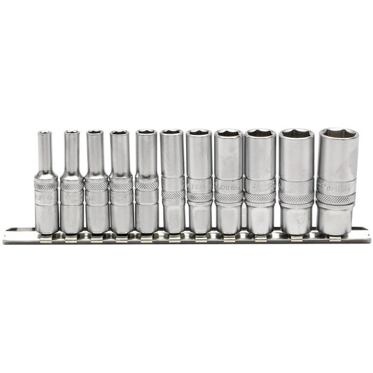 Draper 1/4"D Deep Imperial Socket Set on Metal Rail 11 Piece 5/32" - 9/16" 16491