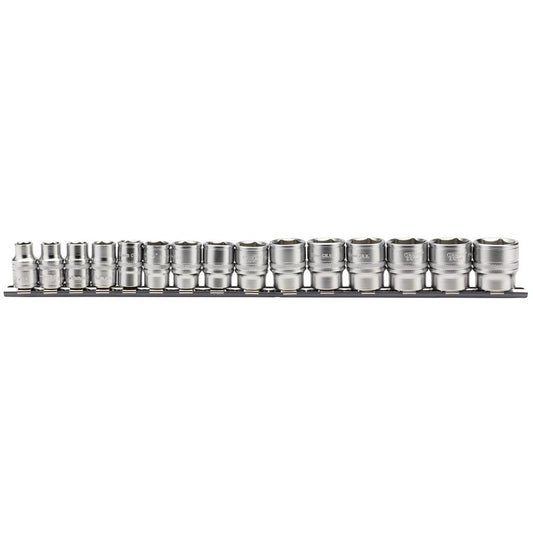 Draper Metric 6 Point Socket Set on a Metal Rail 3/8"D 15 Piece Standard 16492