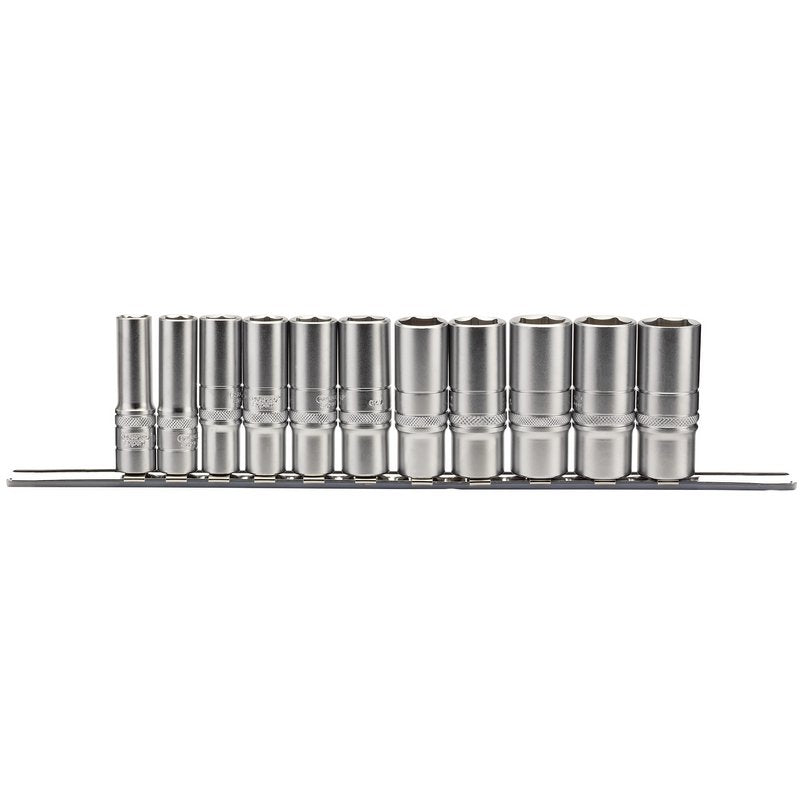 Draper 3/8"D 11 Piece Imperial Deep Socket Set on Metal Rail 5/16 to 15/16 16495