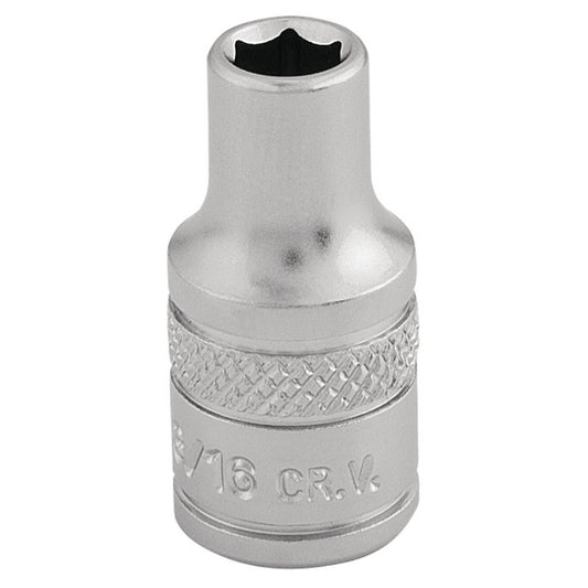 Draper 3/16" 1/4"D Imperial Socket Standard Length Chrome 6 Point Knurled 16517