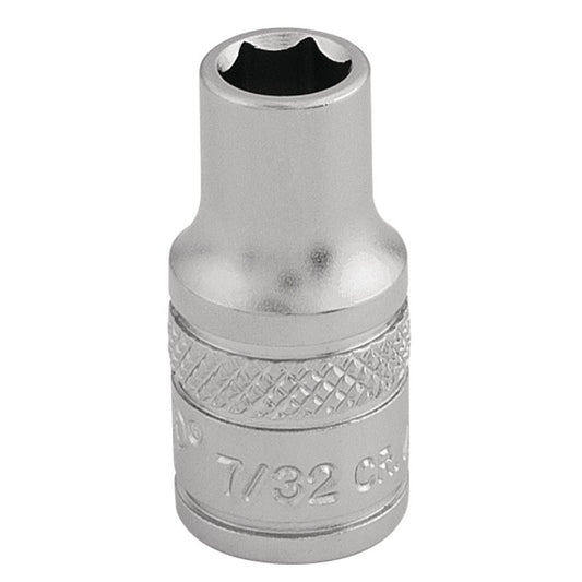 Draper 7/32" 1/4"D Imperial Socket Standard Length Chrome 6 Point Knurled 16518