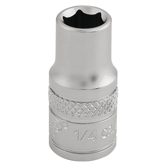 Draper 1/4" 1/4"D Imperial Socket Standard Length Chrome 6 Point Knurled 16519
