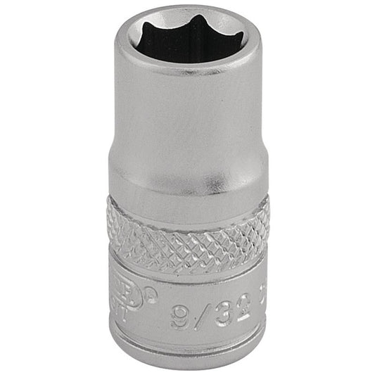 Draper 9/32" 1/4"D Imperial Socket Standard Length Chrome 6 Point Knurled 16521