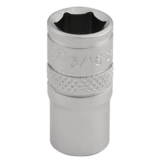 Draper 5/16" 1/4"D Imperial Socket Standard Length Chrome 6 Point Knurled 16522