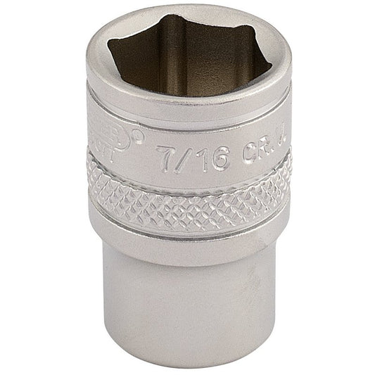 Draper 7/16" 1/4"D Imperial Socket Standard Length Chrome 6 Point Knurled 16525