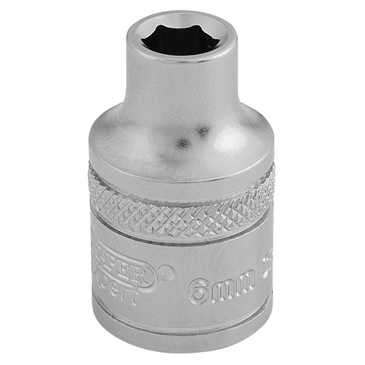 Draper 6 Point Metric Socket 3/8"D 6mm Standard Length Satin Chrome 16531
