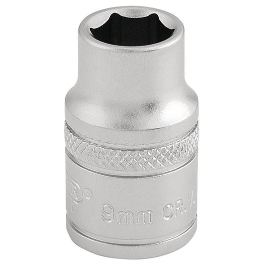 Draper 6 Point Metric Socket 3/8"D 9mm Standard Length Satin Chrome 16534