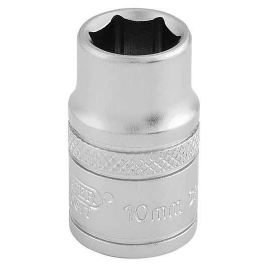 Draper 6 Point Metric Socket 3/8"D 10mm Standard Length Satin Chrome 16535