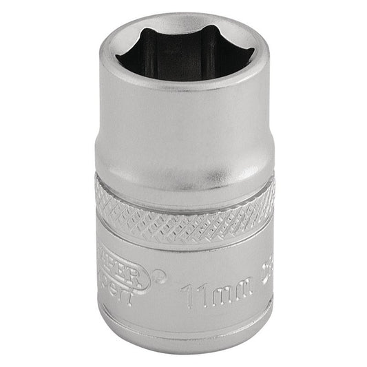 Draper 6 Point Metric Socket 3/8"D 11mm Standard Length Satin Chrome 16536