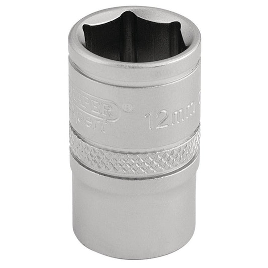 Draper 6 Point Metric Socket 3/8"D 12mm Standard Length Satin Chrome 16537