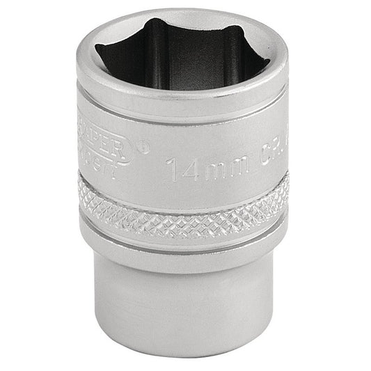 Draper 6 Point Metric Socket 3/8"D 14mm Standard Length Satin Chrome 16540
