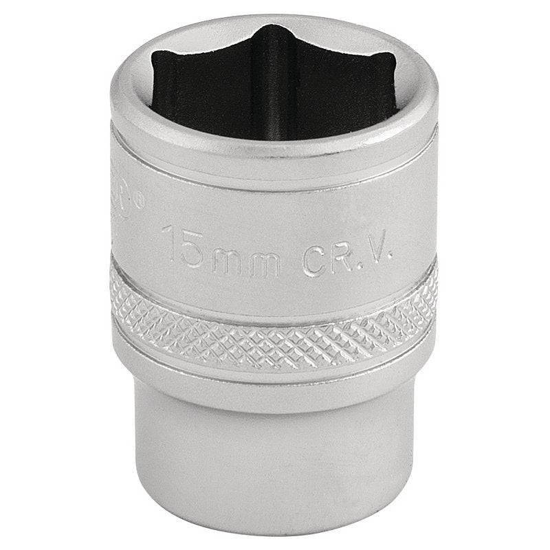 Draper 6 Point Metric Socket 3/8"D 15mm Standard Length Satin Chrome 16541