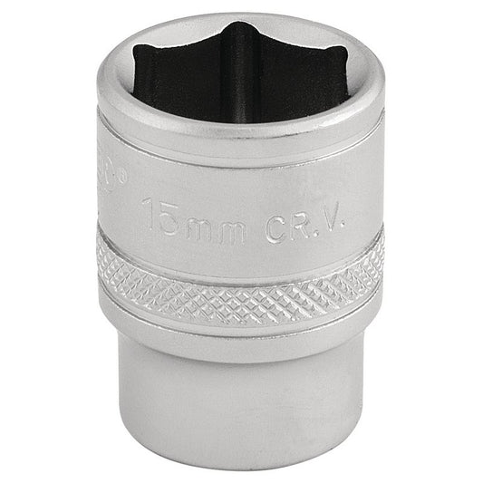 Draper 6 Point Metric Socket 3/8"D 15mm Standard Length Satin Chrome 16541