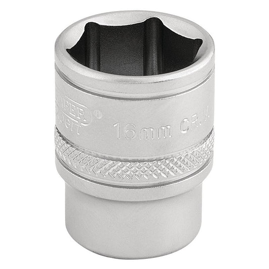 Draper 6 Point Metric Socket 3/8"D 16mm Standard Length Satin Chrome 16542