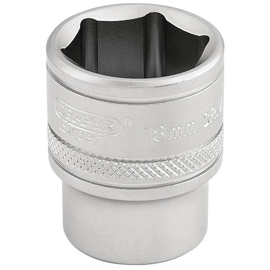 Draper 6 Point Metric Socket 3/8"D 18mm Standard Length Satin Chrome 16544