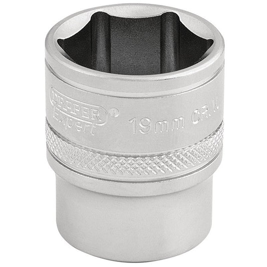 Draper 6 Point Metric Socket 3/8"D 19mm Standard Length Satin Chrome 16545
