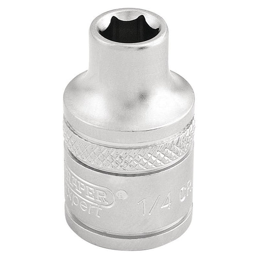 Draper 6 Point Imperial Socket 3/8" Sq Dr 1/4" Knurled Ring Chrome 16548