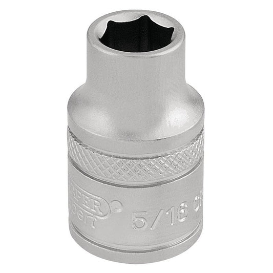 Draper 6 Point Imperial Socket 3/8" Sq Dr 5/16" Knurled Ring Chrome 16549