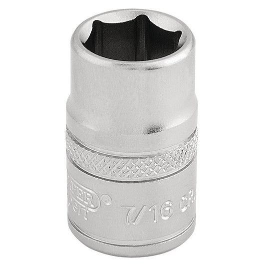 Draper 6 Point Imperial Socket 3/8" Sq Dr 7/16" Knurled Ring Chrome 16551